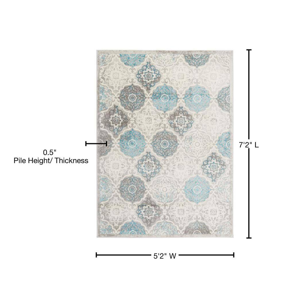 Andorra Gray Medallion Soft Polypropylene Area Rug, 5'2"x7'2"