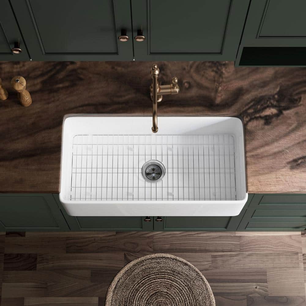 36 in. Apron Front Farmhouse Sink, White Durable Fireclay Kitchen Sink, With Custom Bottom Grid And Strainer Drain price history on PriceWatchPro