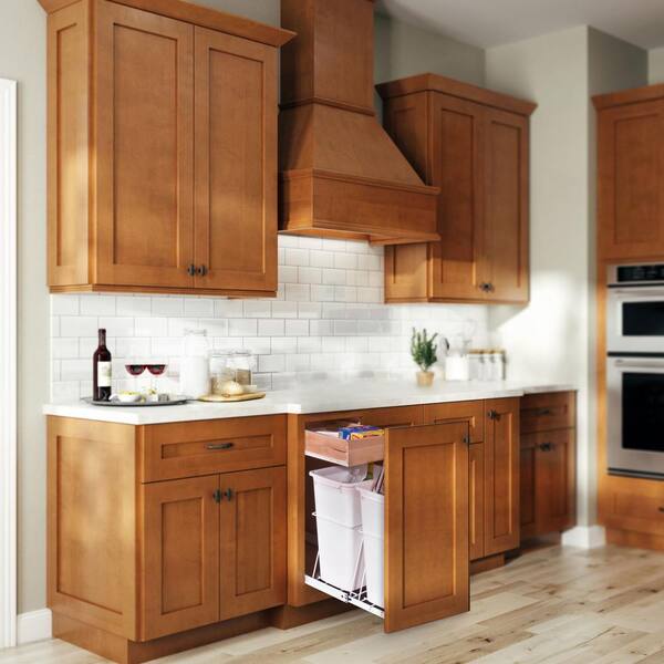 Hampton Base Kitchen Cabinets in Medium Oak - Kitchen - The Home Depot