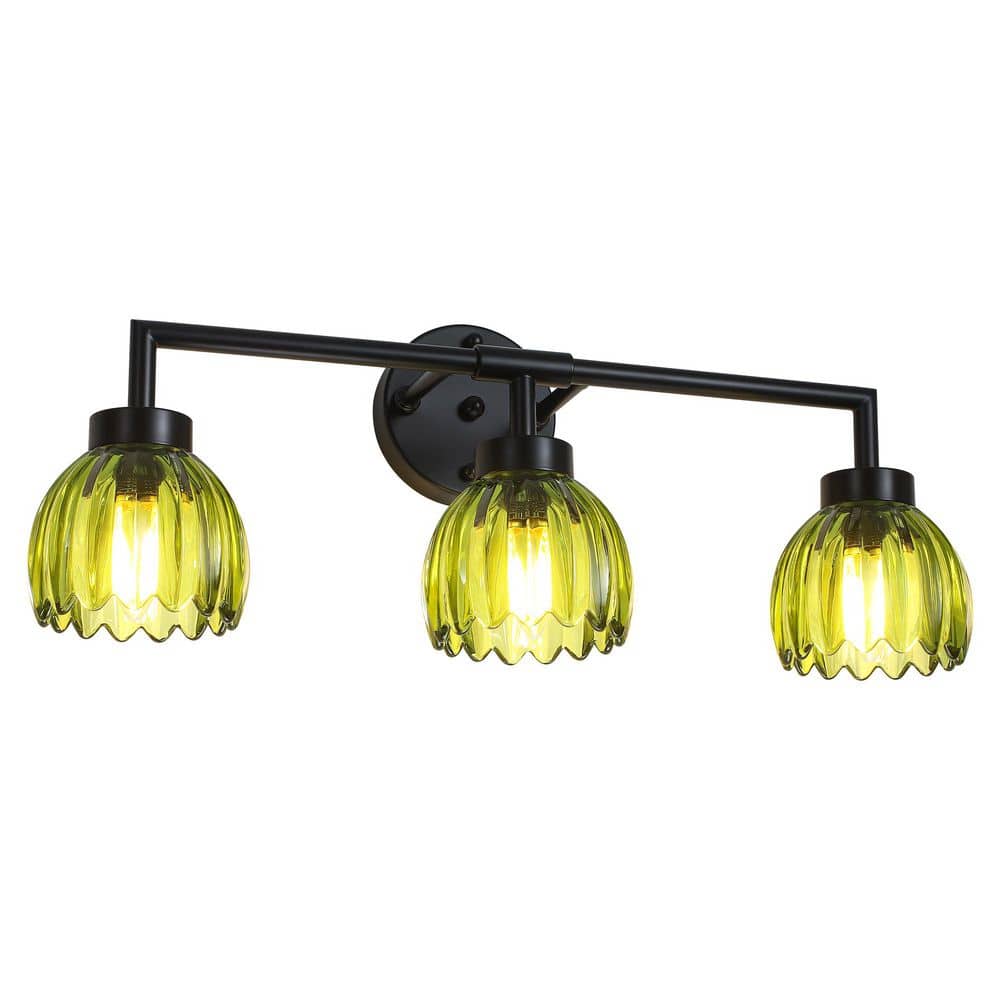 24.02 in 3 Light Black Wall Sconces Vanity Light with Tulip Green Glass Shade for Mirror Kitchen Living Room Hallway price history on PriceWatchPro