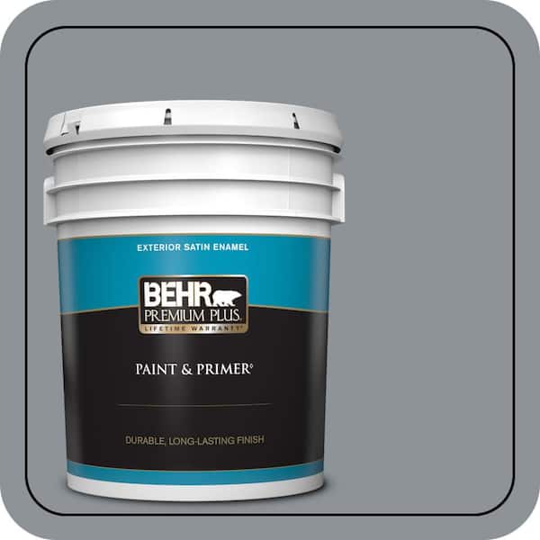 BEHR PREMIUM PLUS 5 gal. #PPU18-04 Dark Pewter Satin Enamel Exterior Paint & Primer