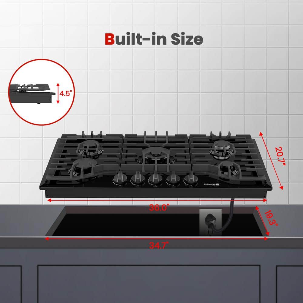36" Black Enamel 5-Burner Propane and Natural Gas Cooktop