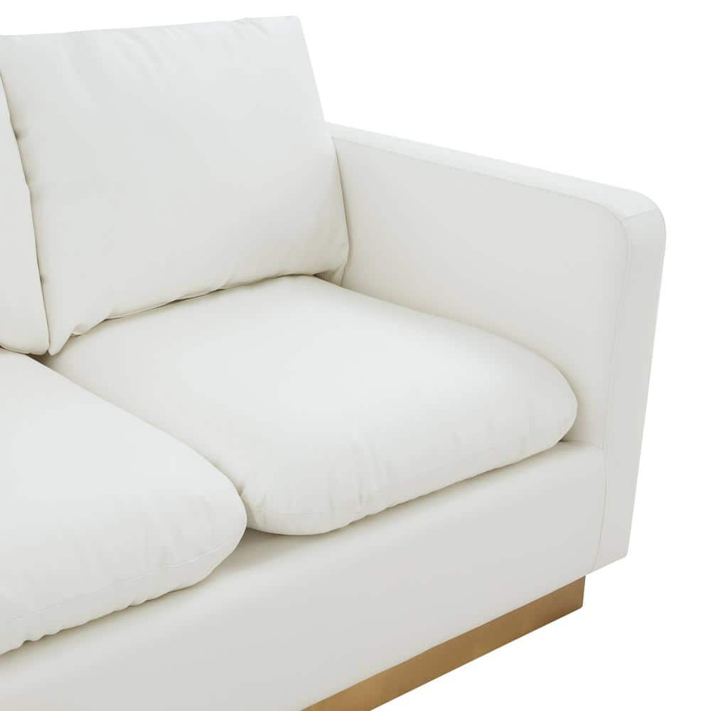 White Faux Leather Loveseat with Gold Base