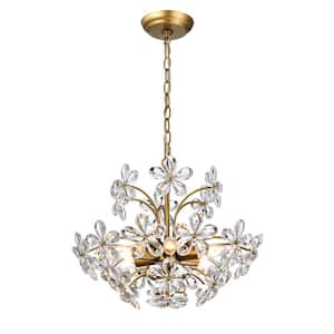 Teresa 6-Light Brushed Brass Finish Crystal Glass Flower Empire Chandelier with No Bulbs Included