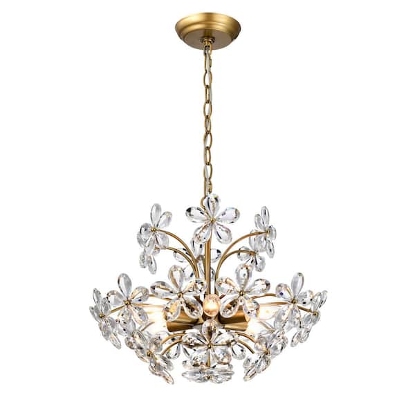 Jojospring Teresa 6-Light Brushed Brass Finish Crystal Glass Flower Empire Chandelier with No Bulbs Included