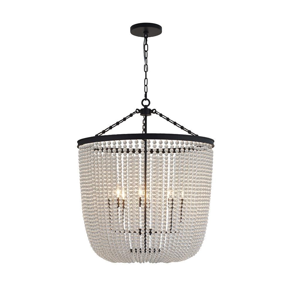 8-Light Satin Black Chandelier With Clear Beaded hanging Glass