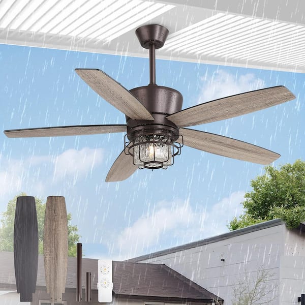 52 in. Outdoor Black Waterproof Ceiling Fan with Lights and Remote Control, 6-speeds, 3-CCT, Downrod Mount/Angled Mount