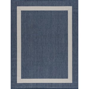Blue/White 8 ft. x 10 ft. Bordered Indoor/Outdoor Area Rug