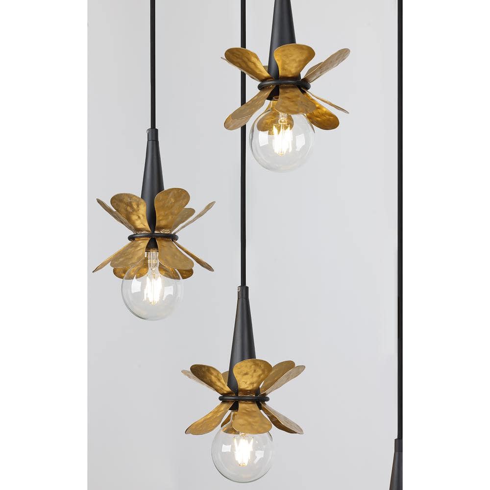 Portinatx Satin Black and Hammered Gold 9-Light Linear Chandelier