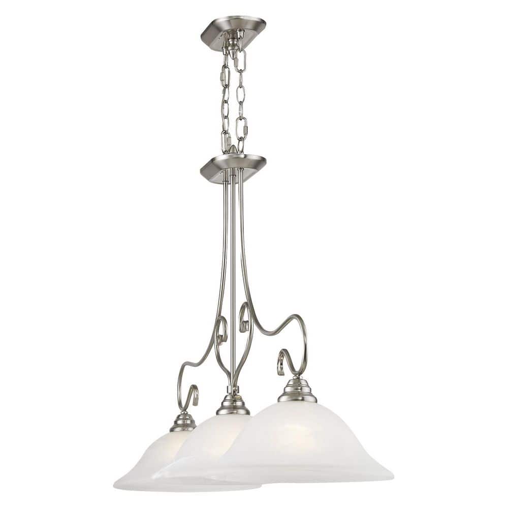 Brushed Nickel 3-Light Linear Chandelier with Alabaster Glass