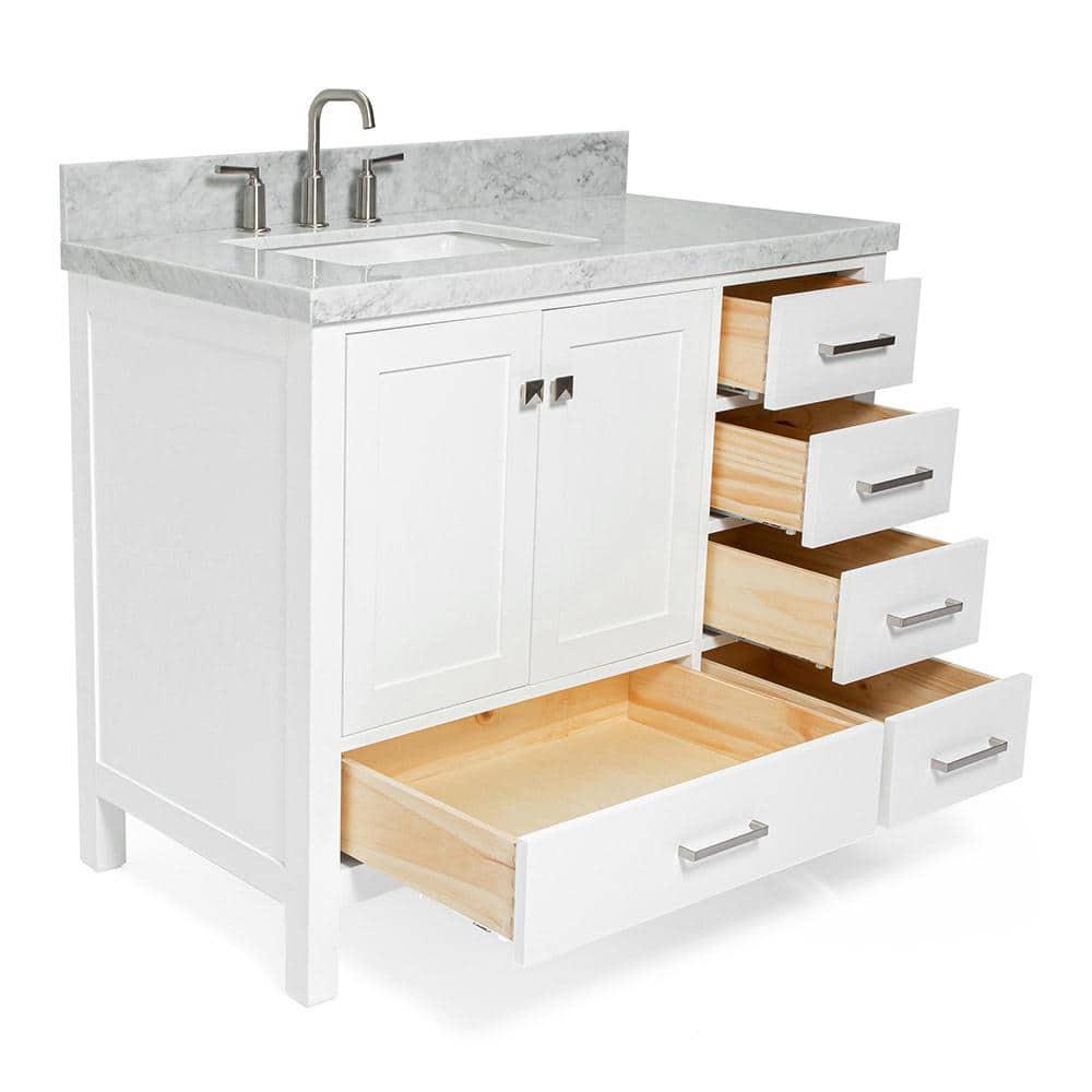 Cambridge 43" White Marble Top Vanity with Nickel Hardware