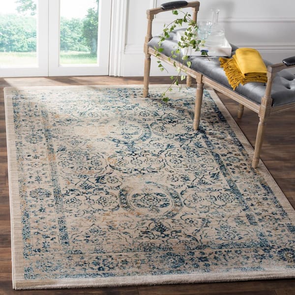 Evoke 3 ft. x 5 ft. Beige/Turquoise Distressed Oriental Area Rug