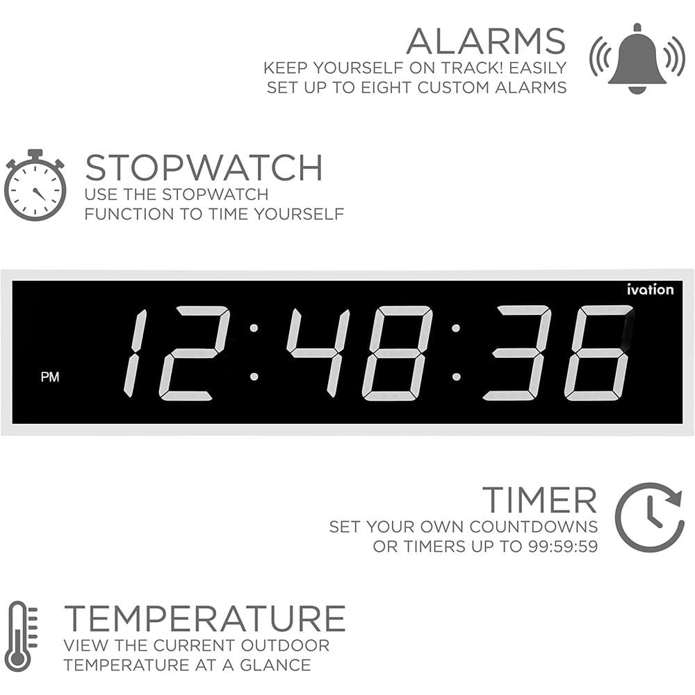 Ivation 60" White Oversized Digital LED Wall Clock with Remote