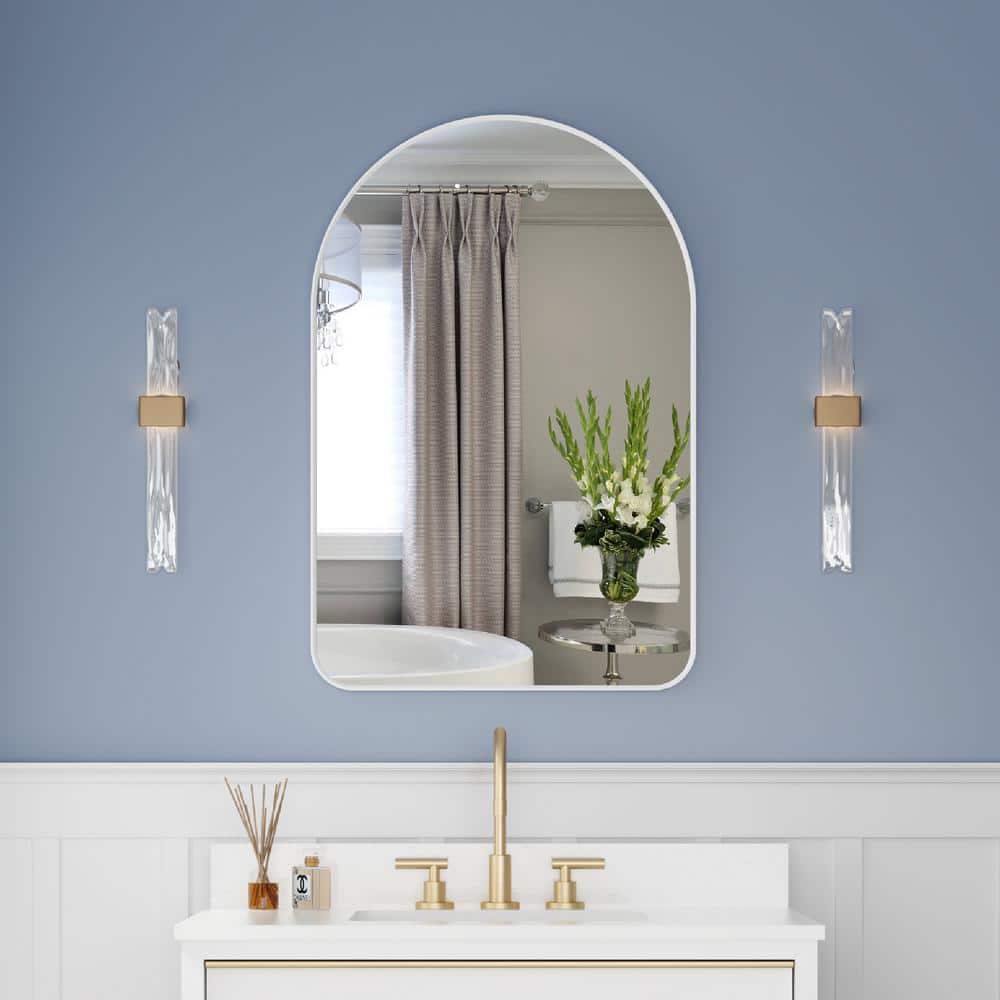 BELLA 24 in. W x 36 in H Arch Anodized Aluminum Framed Wall Bathroom Vanity Mirror in White price history on PriceWatchPro