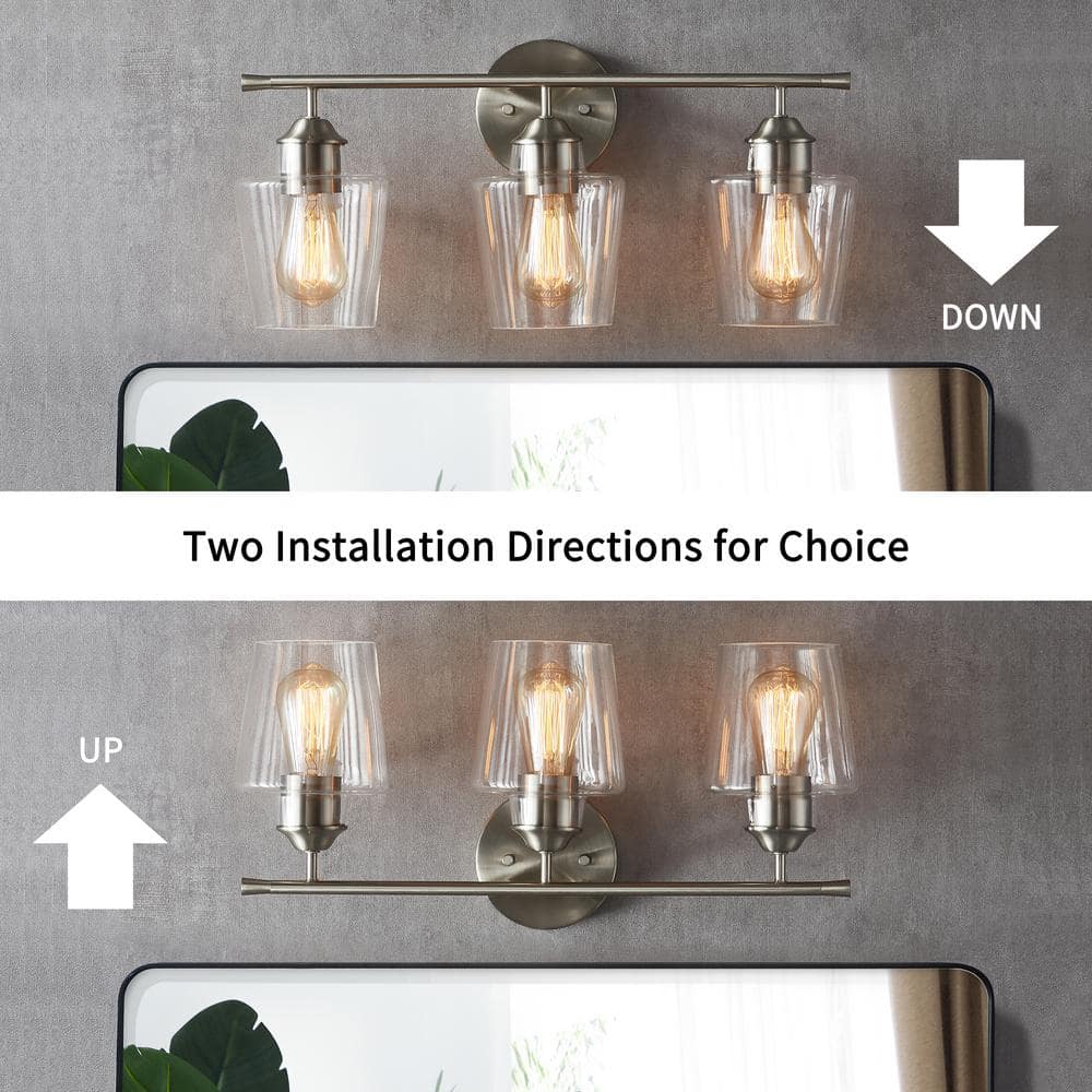 22 in. Brushed Nickel 3-Light Vanity Light with Goblet Glass Shades