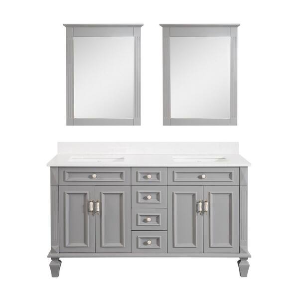 60 Titanium Grey Freestanding Solid Wood Bathroom Vanity Storage