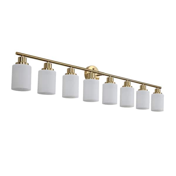 52 in. W 8-Lights Gold Bathroom Vanity Light Fixture with Glass Shades Wall Mounted Lighting, E26, No Bulbs Included