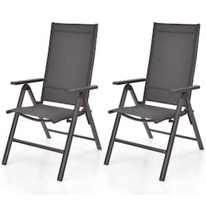 Aluminium Patio Folding Dining Chairs in Gray (2-Pieces)