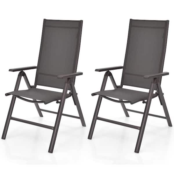 Alpulon Aluminium Patio Folding Dining Chairs in Gray (2-Pieces)