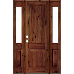 58 in. x 96 in. Rustic Alder Square Red Chestnut Stained Wood V-Groove Right Hand Single Prehung Front Door
