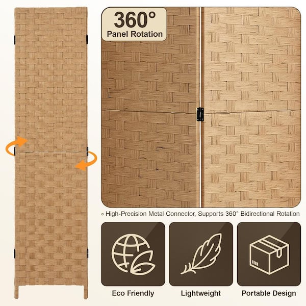 VECELO Folding Privacy Screen 4 Panel Room Divider 68.9 in. Rattan Room ...