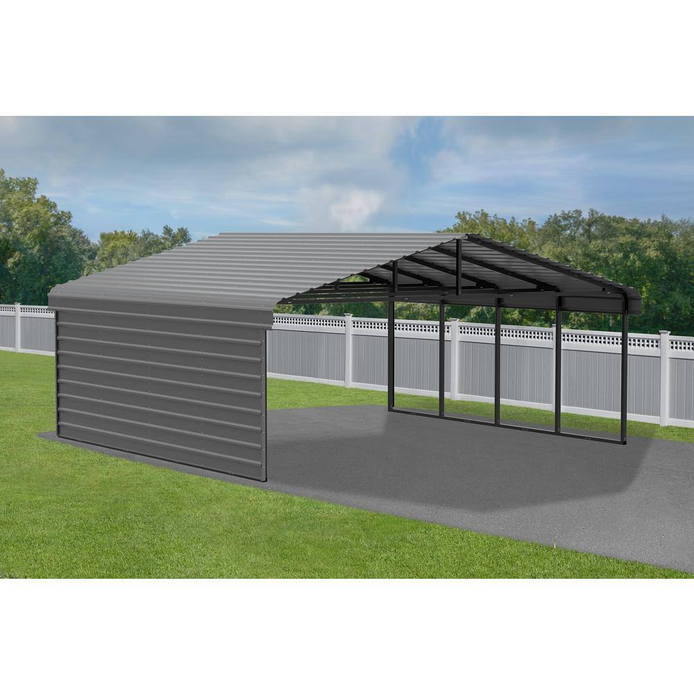 Charcoal 20' x 20' Steel Carport Kit with Enclosure