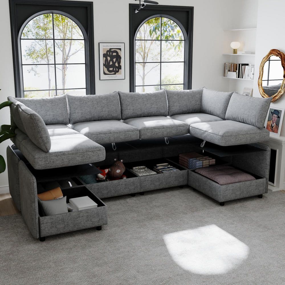 Harper & Bright Designs Convertible Modular 129 in. Chenille