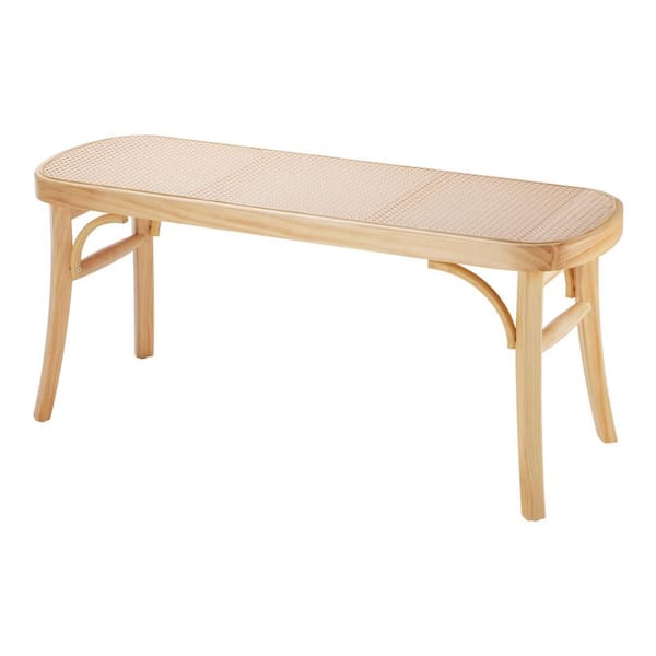 SKYSHALO Rattan Bench, 43.3 in. Wooden Rattan Bench, Entrywway Bench with Oak Wood Legs, Bedroom End of Bed Boho Bench