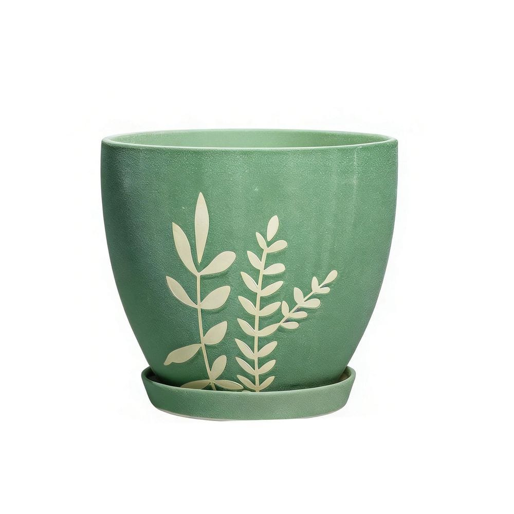 フラワー・ガーデニング P-CHAMBER.SRLMEX-S P-P POT neighborhood OGETFUUR Green Ceramic Planter with Drainage and Saucer