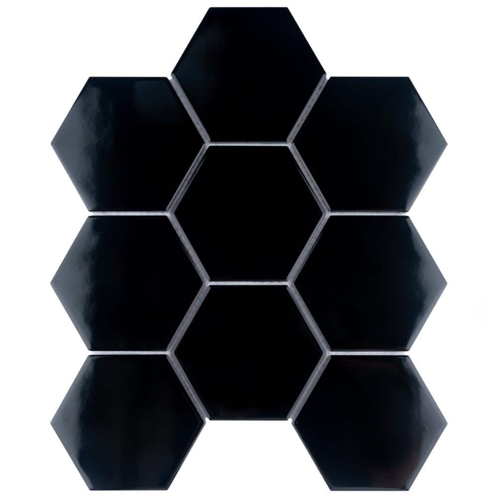 Metro Super 4 in. Hex Glossy Black 6 in. x 6 in. Porcelain Mosaic Take Home Tile Sample price history on PriceWatchPro