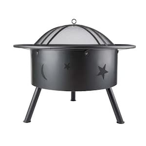 32 in. W x 26 in. H Outdoor Metal Wood Black Fire Pit