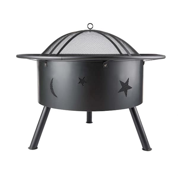 Sireck 32 in. W x 26 in. H Outdoor Metal Wood Black Fire Pit