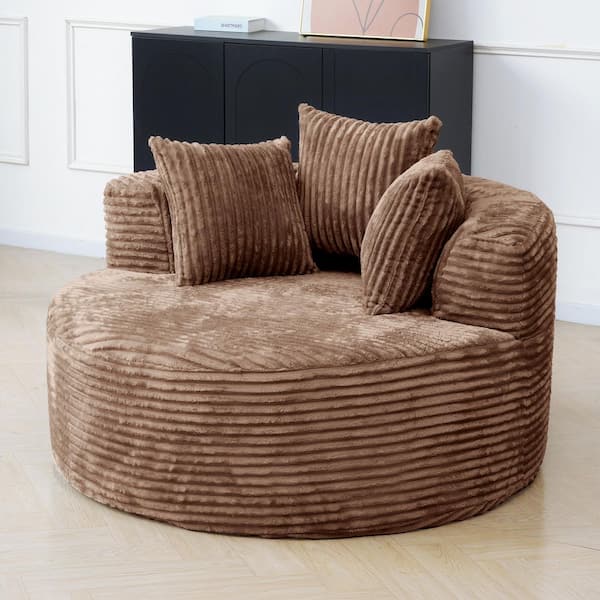 50 in. W Corduroy Deep Seat Accent Chair with 3 Removable Pillows in Brown