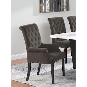 Alana Brown Velvet Upholstered Tufted Dining Arm Chair with Nailhead Trim