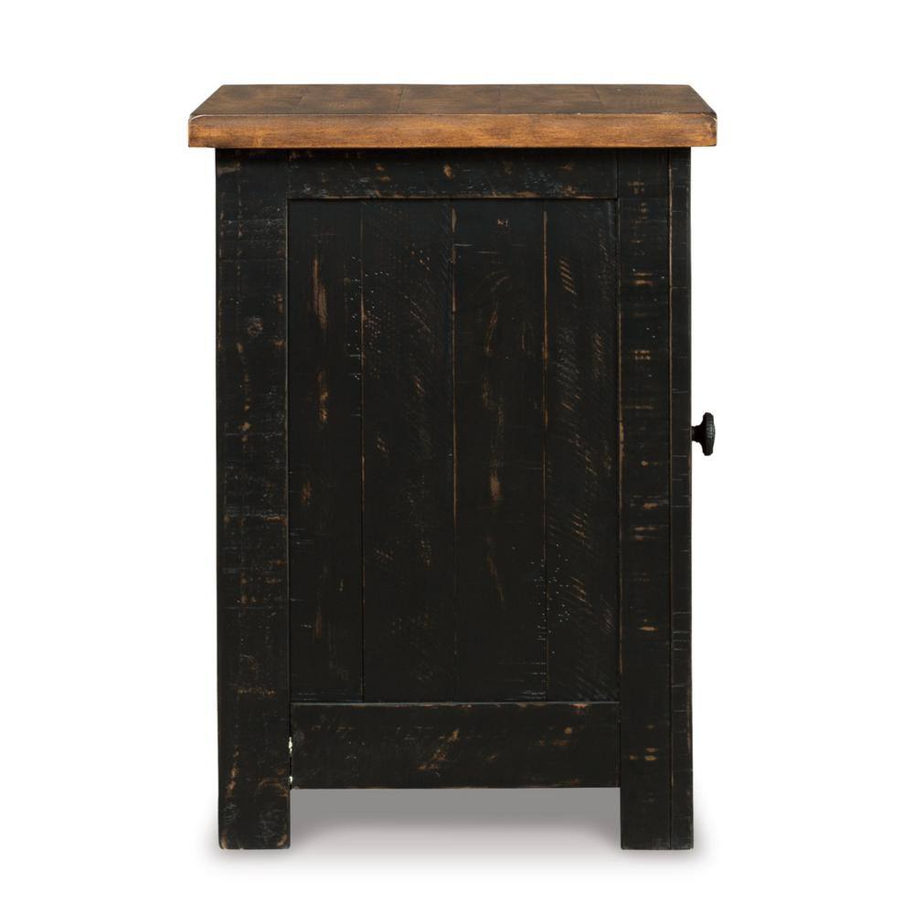 Valebeck Black and Brown Rustic Wood Metal Storage End Table