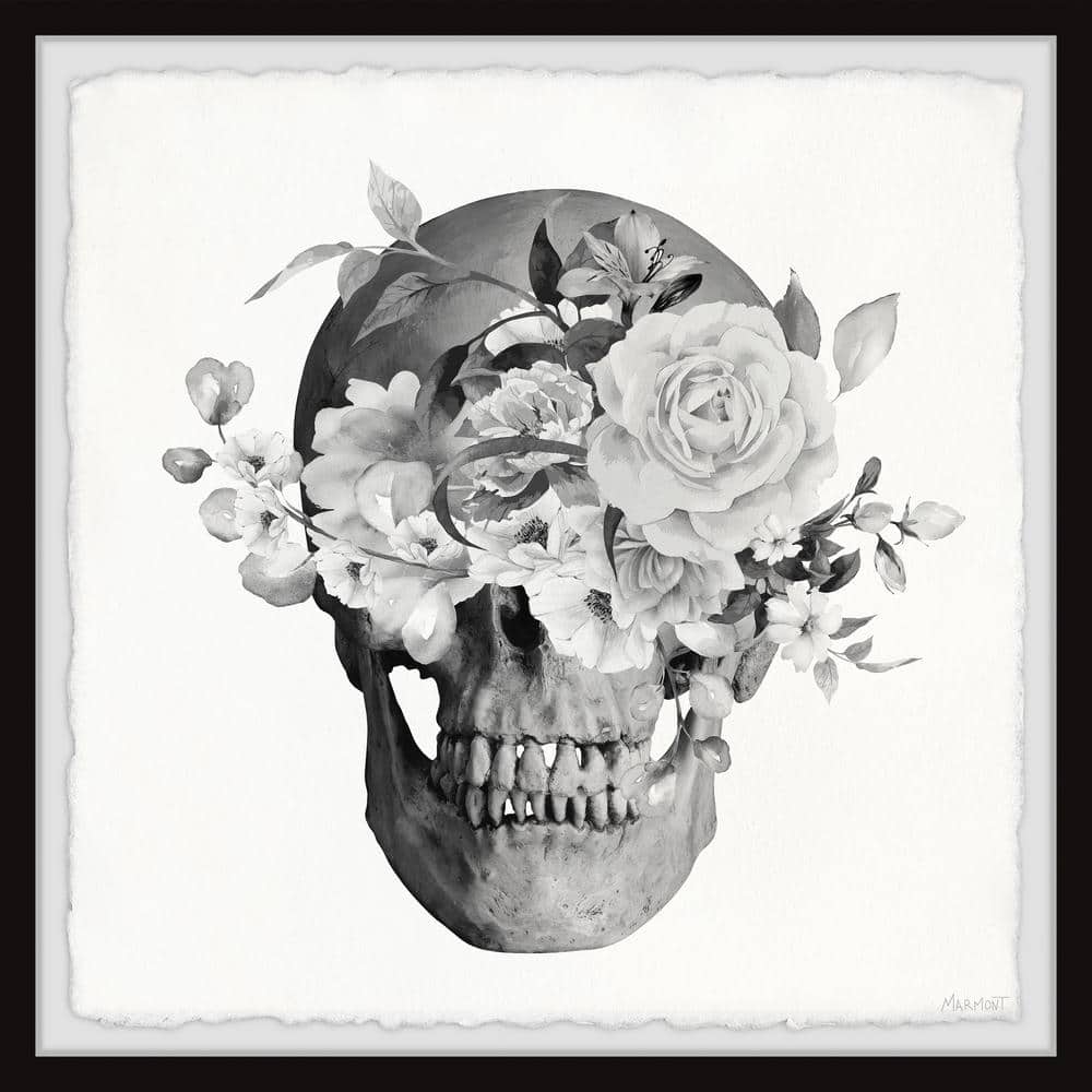 Black and white Skull and Roses Art Print