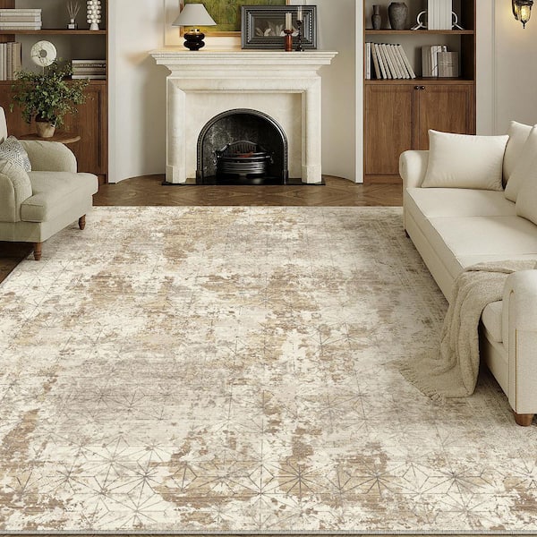 Abstraction Gold/Gray 9 ft. x 12 ft. Washable Modern Abstract Area Rug
