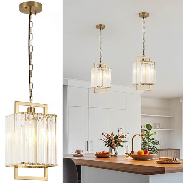60-Watt 1-Light Brass Mini Pendant Light with Crystal Shade with Adjustable Chainfor Kitchen Island