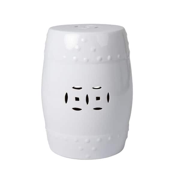 18 in. Double-Medallion Optic White Ceramic Garden Stool