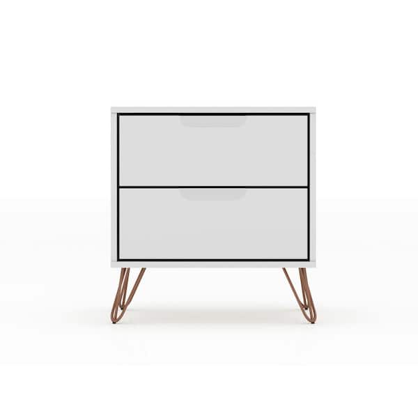 Luxor Intrepid 2.0 White Mid-Century Modern 2-Drawer Nightstand