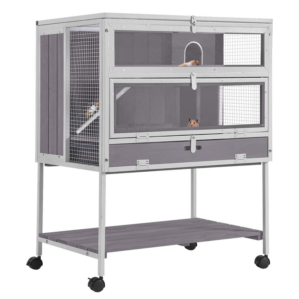 Anti-Chewing Wooden Hamster Cage : Metal Iron Frame - Light Gray Frame