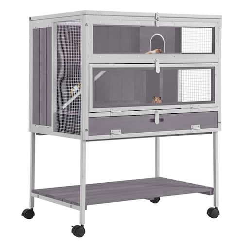 Anti-Chewing Wooden Hamster Cage Metal Iron Frame Light Gray Frame