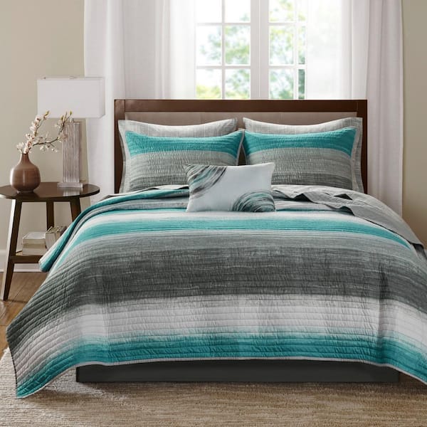 Barret Aqua Cotton Queen Quilt Set