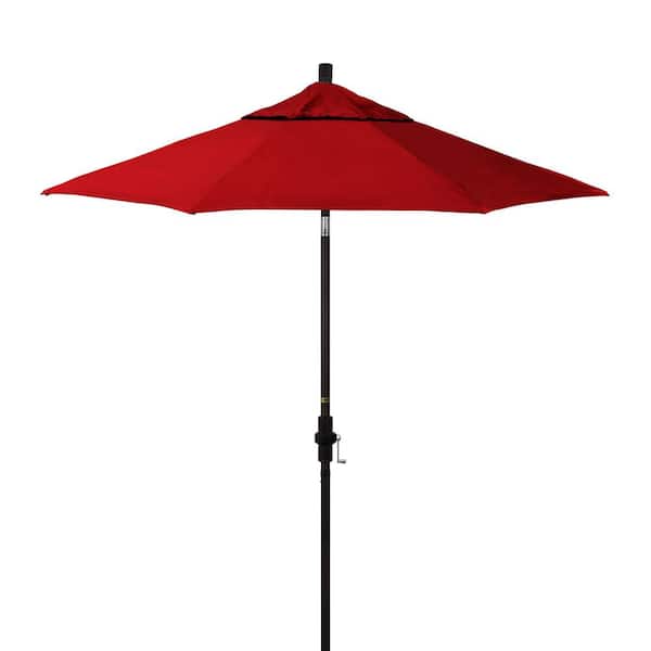 California Umbrella 7.5 ft. Bronze Aluminum Market Patio Umbrella with Fiberglass Ribs Crank and Collar Tilt in Red Pacifica Premium