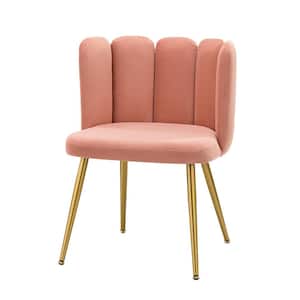 Yginio Pink Velvet Side Chair with Metal Legs