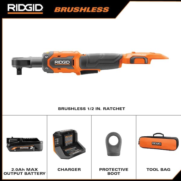 18V Brushless Cordless 1/2 in. Ratchet Kit with (1) 2.0 Ah Battery and Charger and Protective Boot