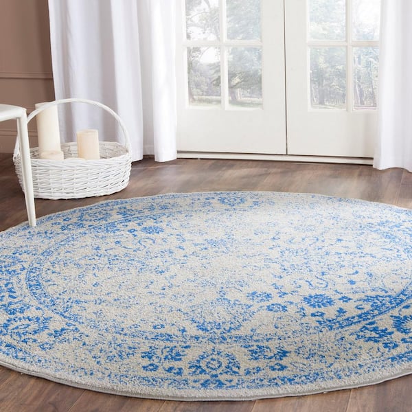 Adirondack Gray/Blue 10 ft. x 10 ft. Round Border Area Rug