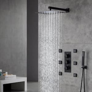 1-Spray Patterns with 2.5 GPM 12 in. Wall Mount Dual Shower Heads with Body Sprays in Matte Black
