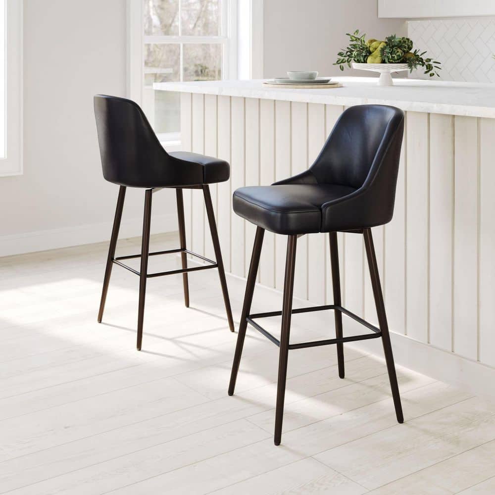 26 in. H Black Finish Low Back Wood Bar Stool with Faux Leather Square Seat Piece of 1 price history on PriceWatchPro
