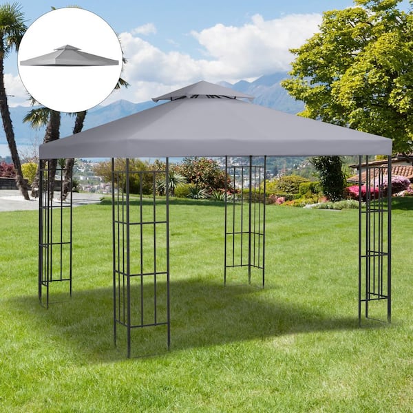 ToolCat Light Gray Gazebo Replacement Canopy 2-Tier Top UV Cover for 9.8 ft. x 9.8 ft. Outdoor Gazebo